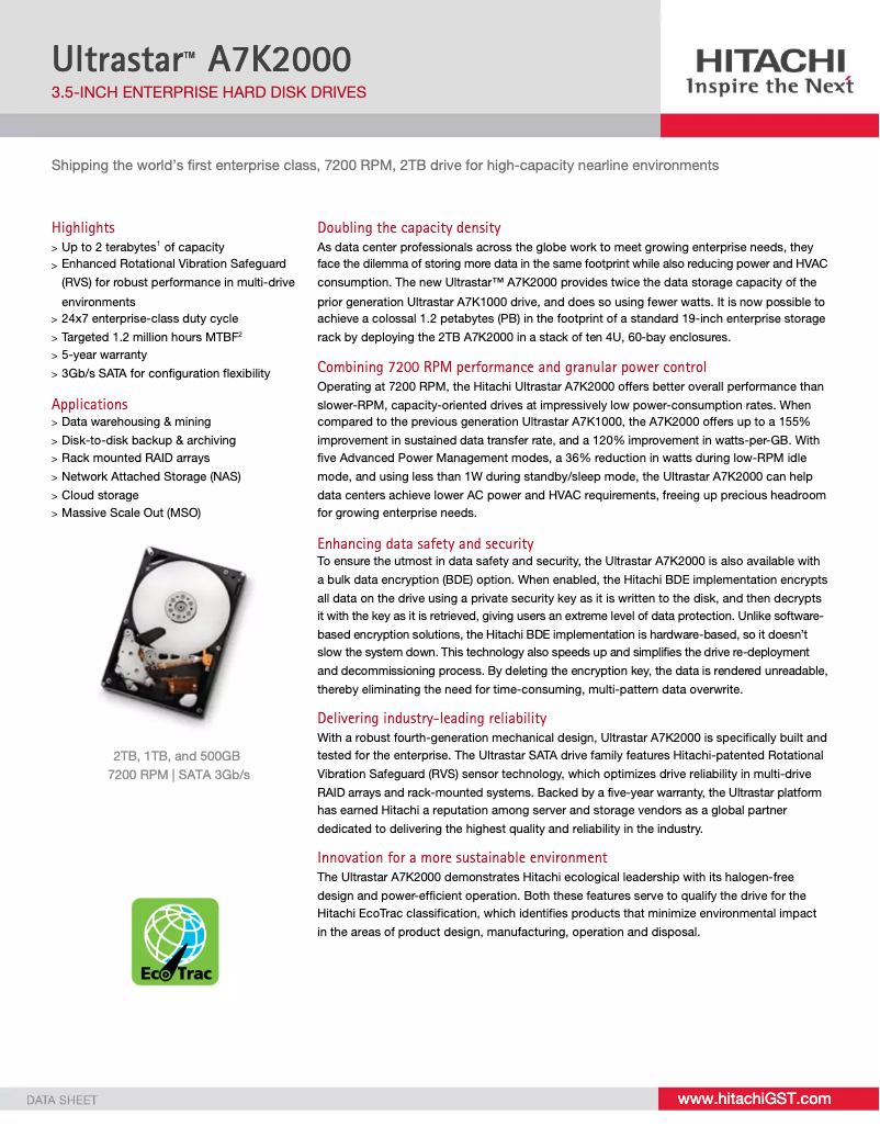 Image de la première page du manuel de l'appareil Ultrastar A7K2000