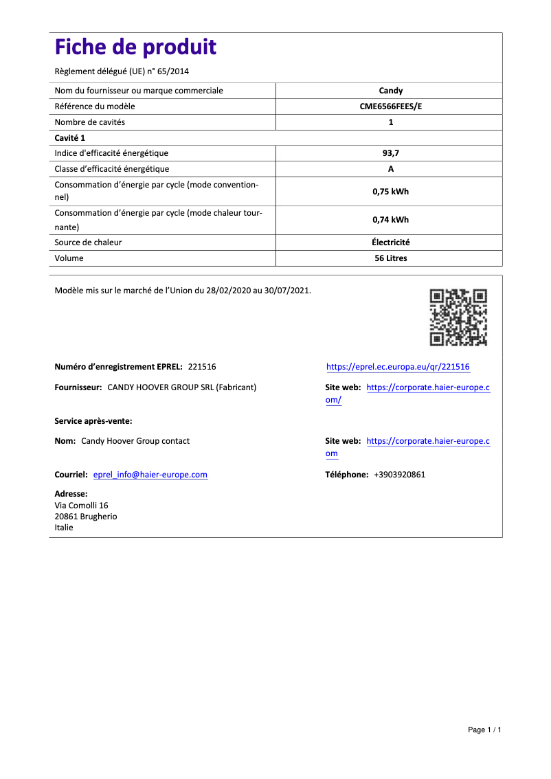 Page n°1 - Manuel utilisateur Candy CME6566FEES/E
