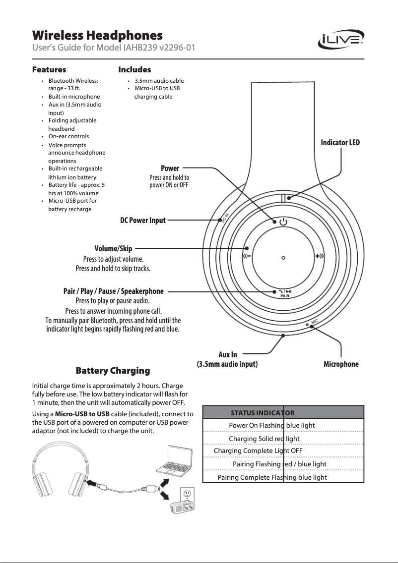 Page 1 de la notice Manuel utilisateur iLive IAHB239