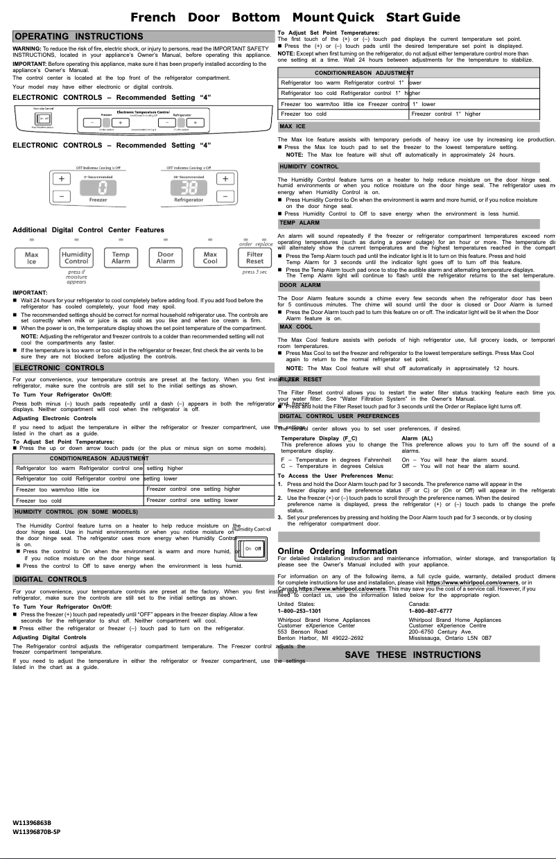 Página 1 del manual Guía de inicio rápido Whirlpool WRB322DMBM