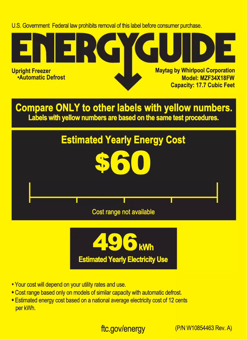 Page 1 de la notice Label énergétique Maytag MZF34X18FW
