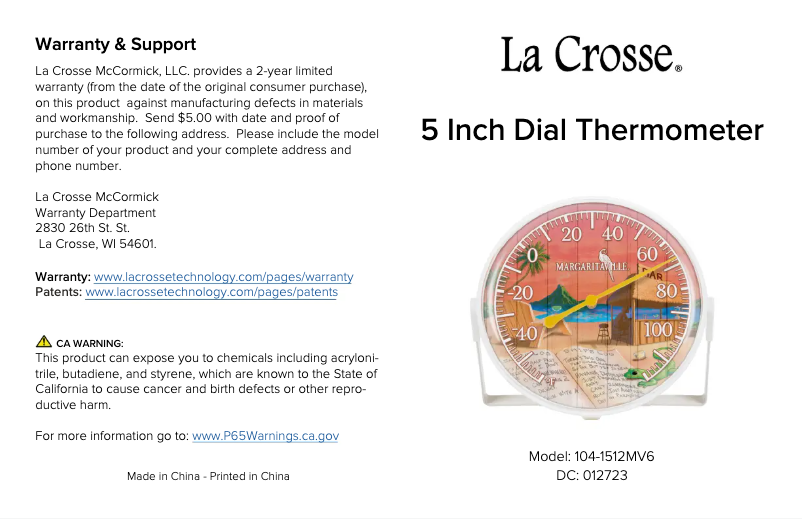 Page n°1 - Manuel utilisateur La Crosse Technology 104-1512MV6