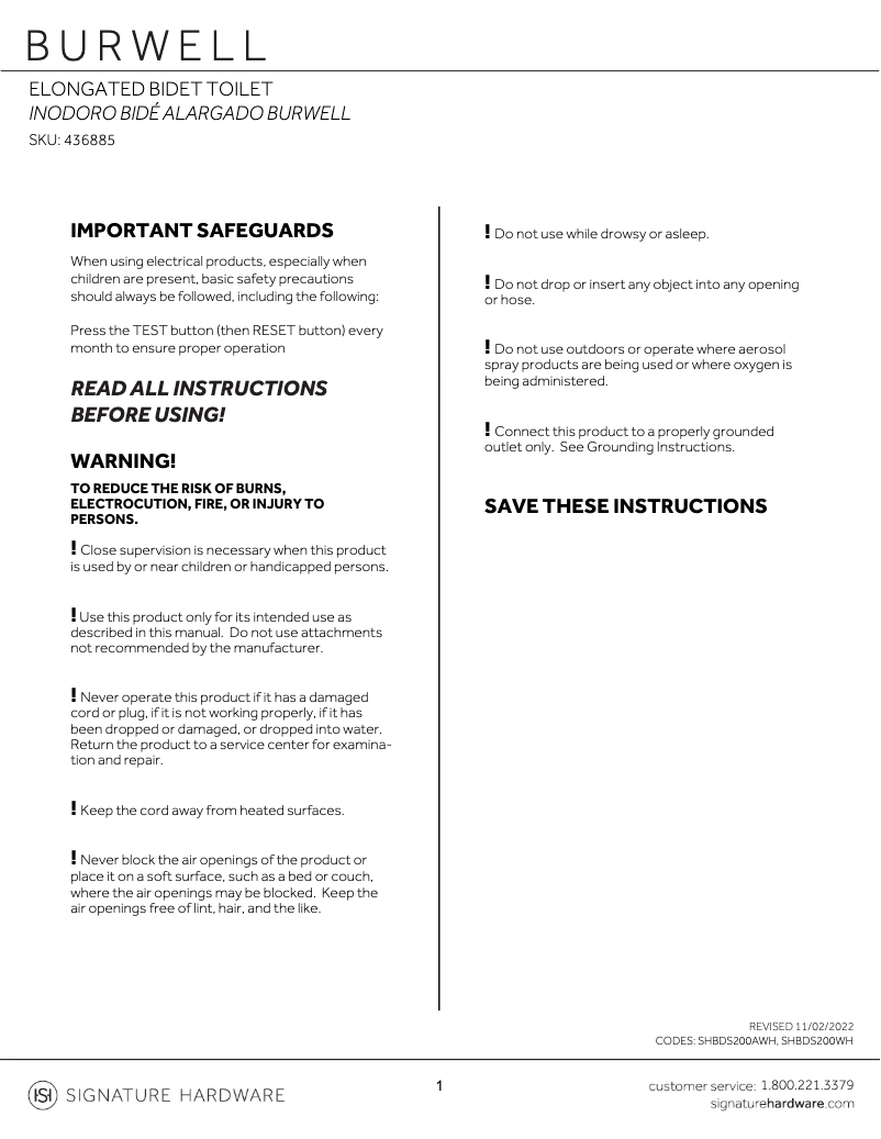 Image de la première page du manuel de l'appareil Burwell 436885