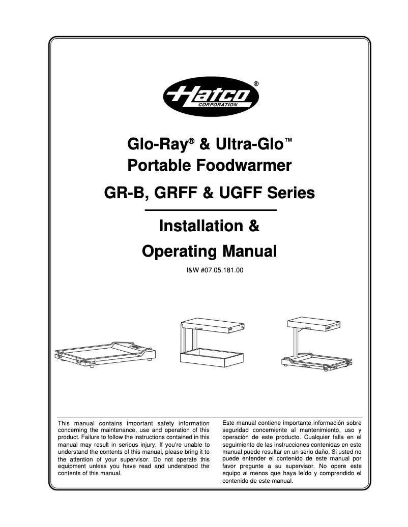 Page n°1 - Manuel utilisateur Hatco Ultra-Glo UGFFBL