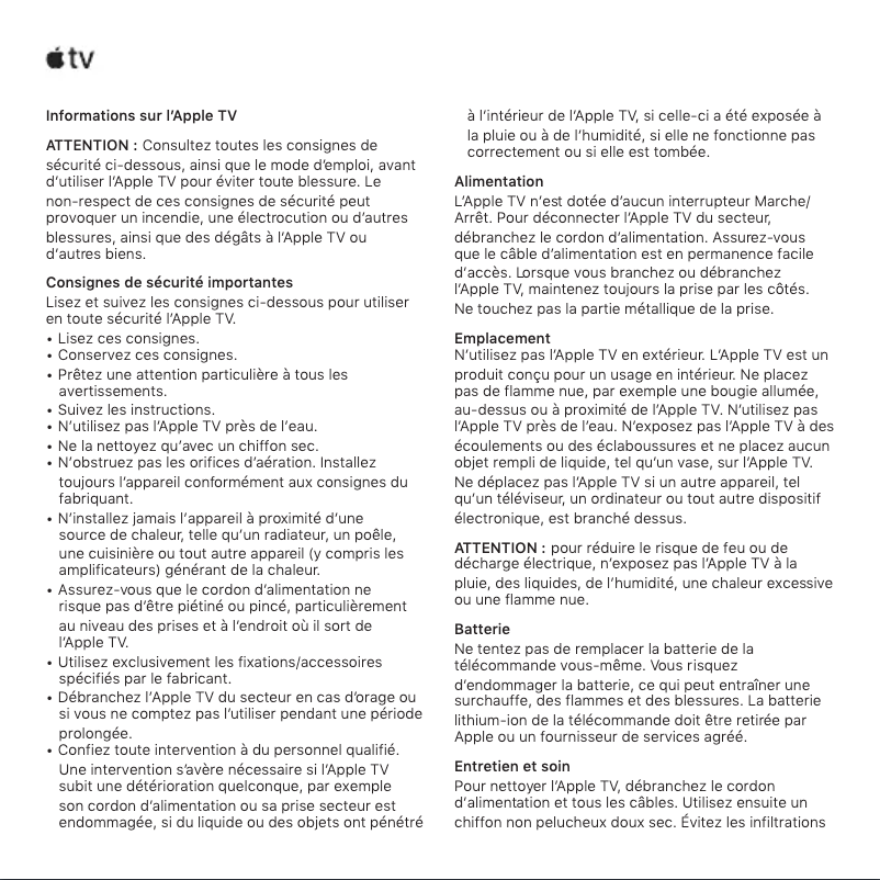 Page 1 de la notice Manuel utilisateur Apple TV HD