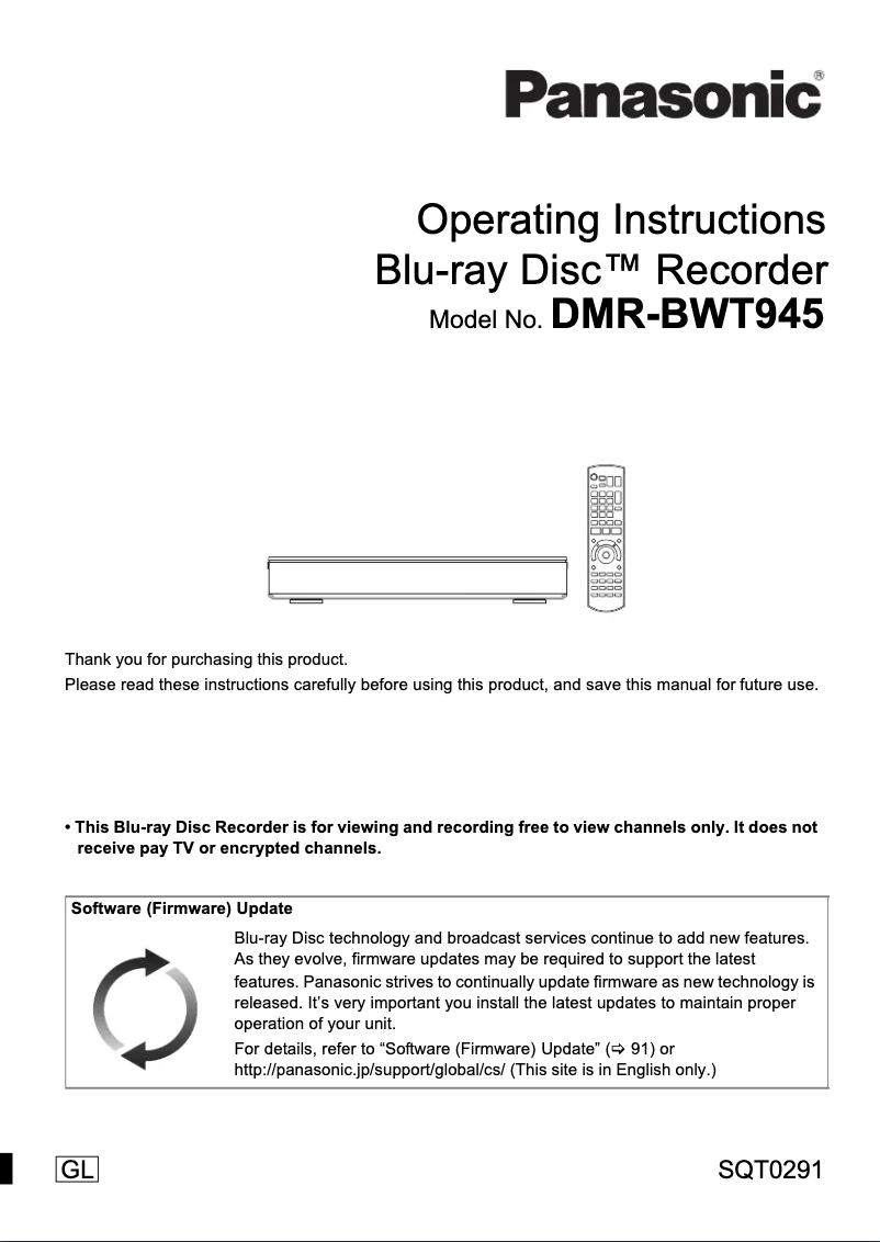 Page 1 of the manual User Manual Panasonic DMR-BWT945