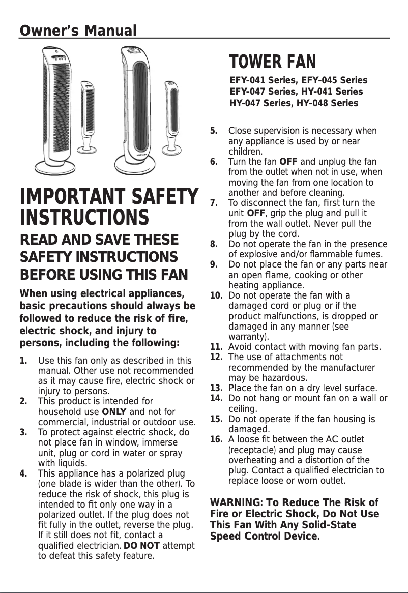 Page 1 de la notice Manuel utilisateur Kaz HY-048BP