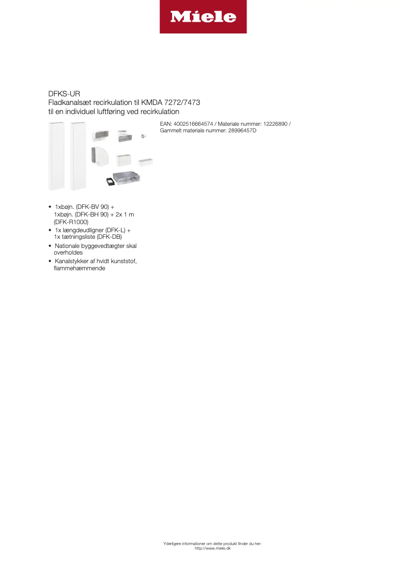 Page n°1 - Fiche technique Miele DFKS-UR
