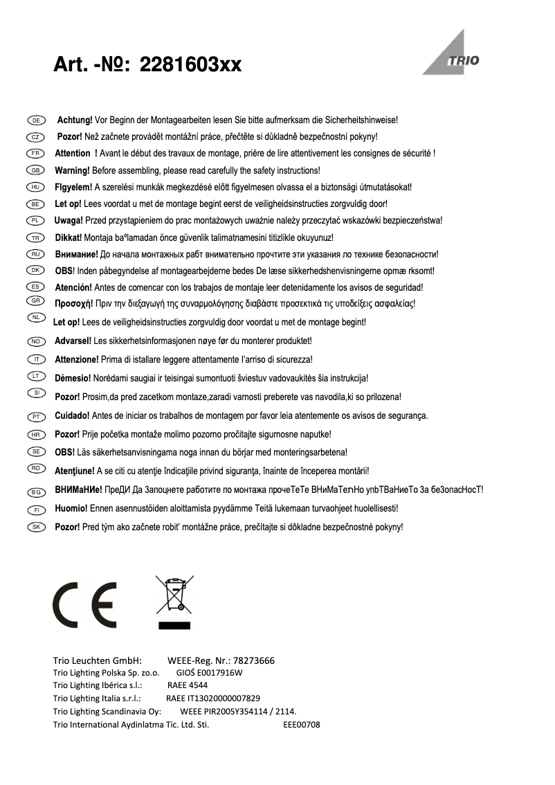 Page 1 de la notice Manuel utilisateur Trio Lighting Spree 228160301