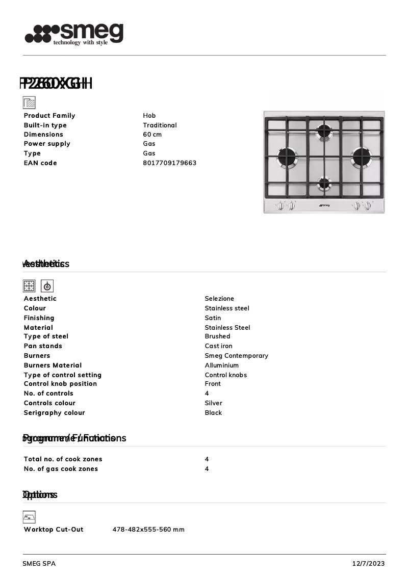 Page n°1 - Fiche technique Smeg P260XGH