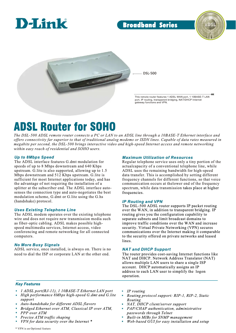 Image de la première page du manuel de l'appareil DSL-500