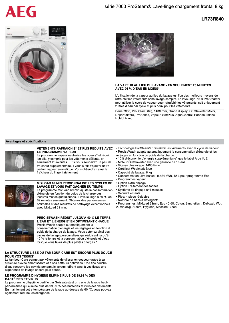 Página 1 del manual Ficha técnica AEG LR73R840