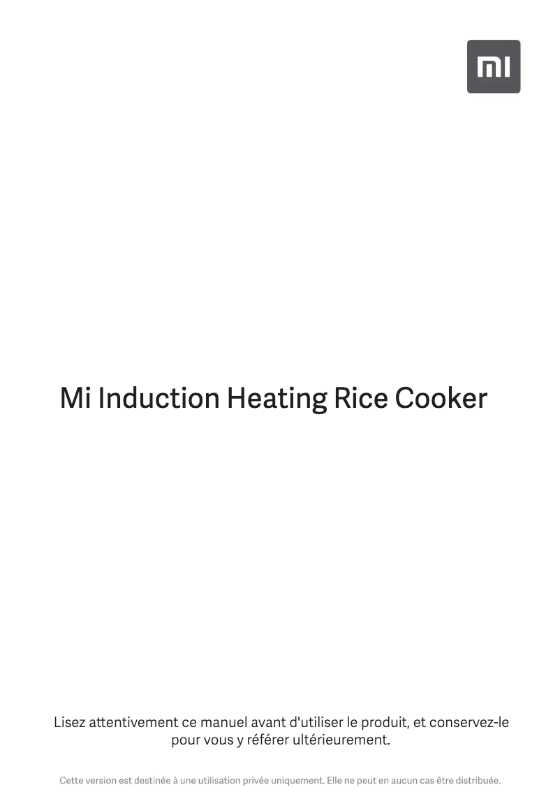 Page 1 de la notice Manuel utilisateur Xiaomi Mi Induction Heating Rice Cooker