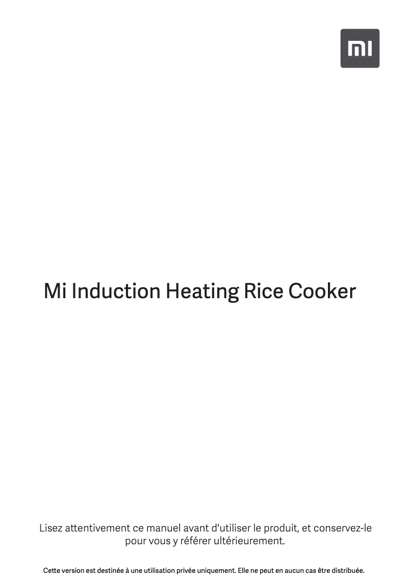 Page n°1 - Manuel utilisateur Xiaomi Mi Induction Heating Rice Cooker