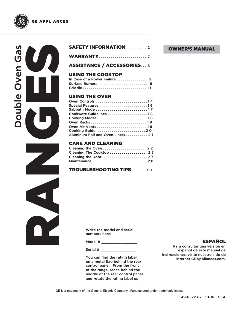 Page 1 de la notice Manuel utilisateur GE JGB860BEJTS
