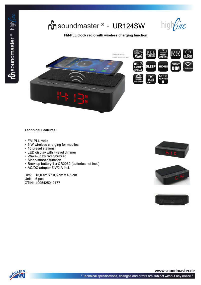 Page n°1 - Fiche technique Soundmaster UR124