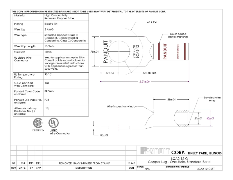 Page n°1 - Dessin technique Panduit LCA2-12-Q