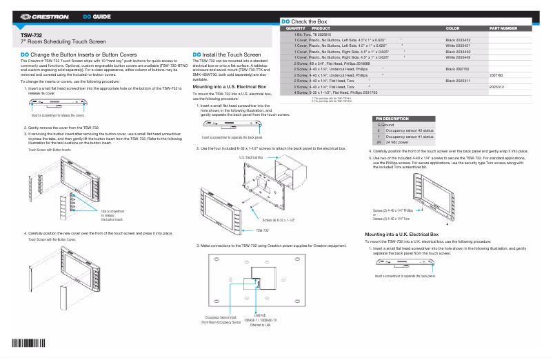 Page 1 de la notice Manuel utilisateur Crestron TSW-732-W-S