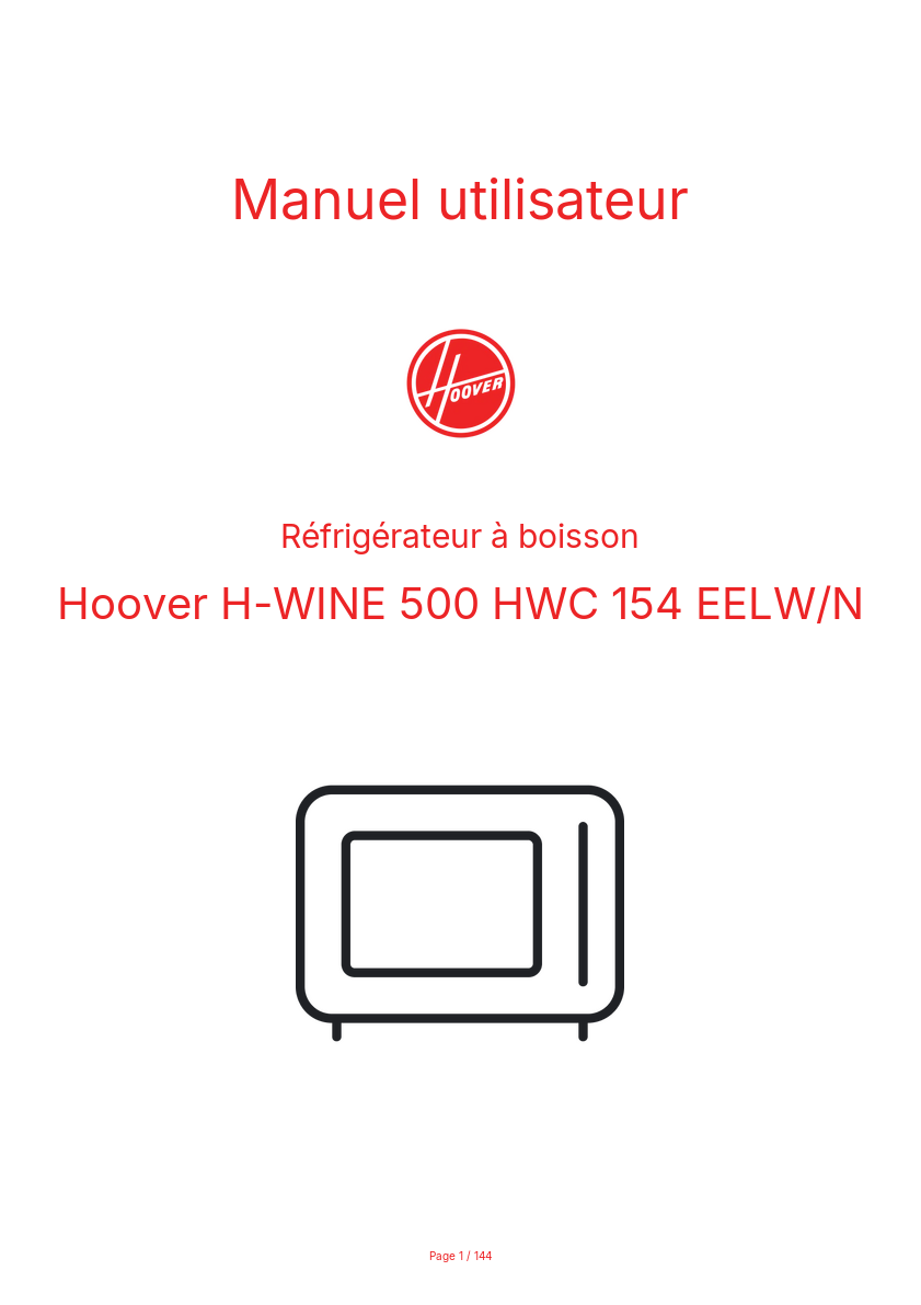 Image de la première page du manuel de l'appareil H-WINE 500 HWC 154 EELW/N