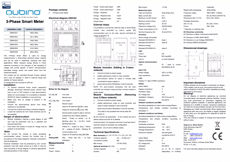 Page 1 de la notice Manuel utilisateur Qubino ZMNHXD3