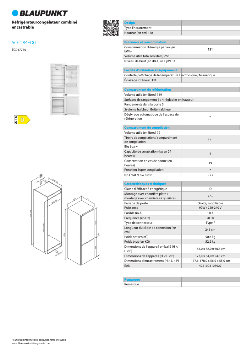 Page n°1 - Fiche technique Blaupunkt 5CC284FD0