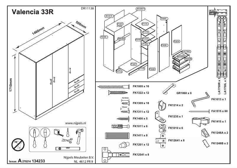 Page 1 de la notice Manuel utilisateur Wehkamp Valencia (3 doors)