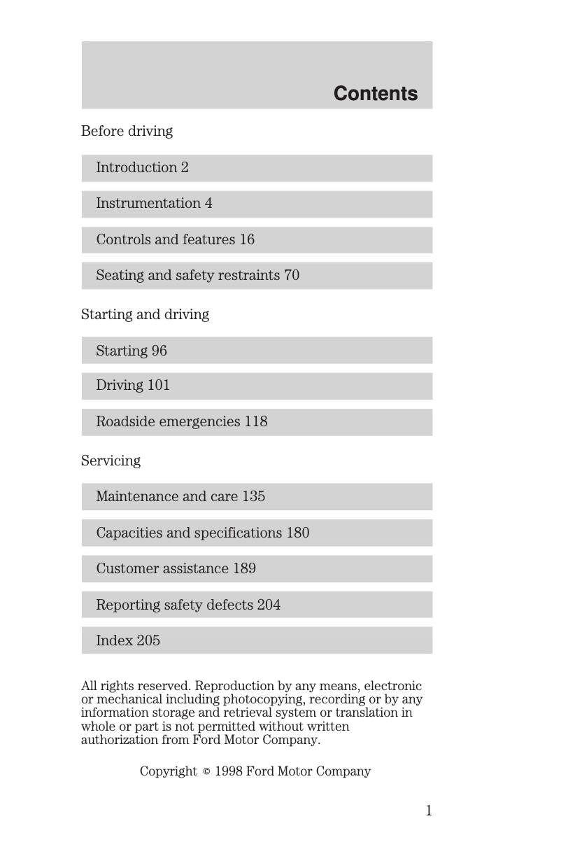 Page 1 de la notice Manuel utilisateur Mercury Sable (1997)