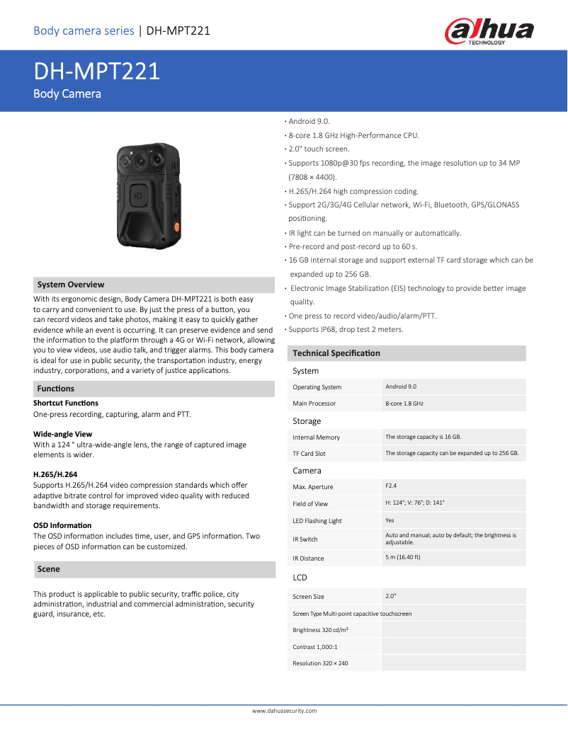 Page n°1 - Fiche technique Dahua Technology MPT221