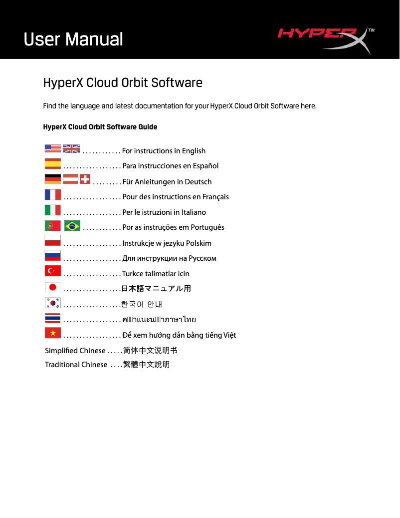 Página 1 del manual Manual de usuario HyperX Cloud Orbit Software