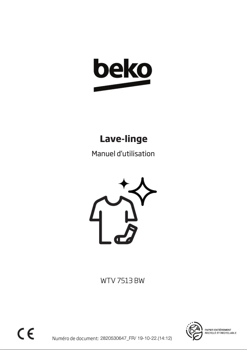 Page 1 de la notice Manuel utilisateur Beko WTV 7513 BW
