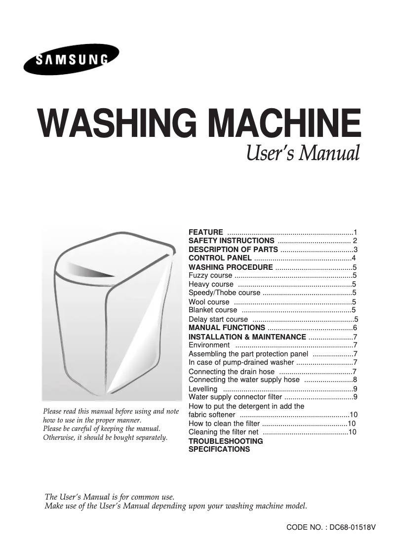 Image de la première page du manuel de l'appareil WA15G2Q