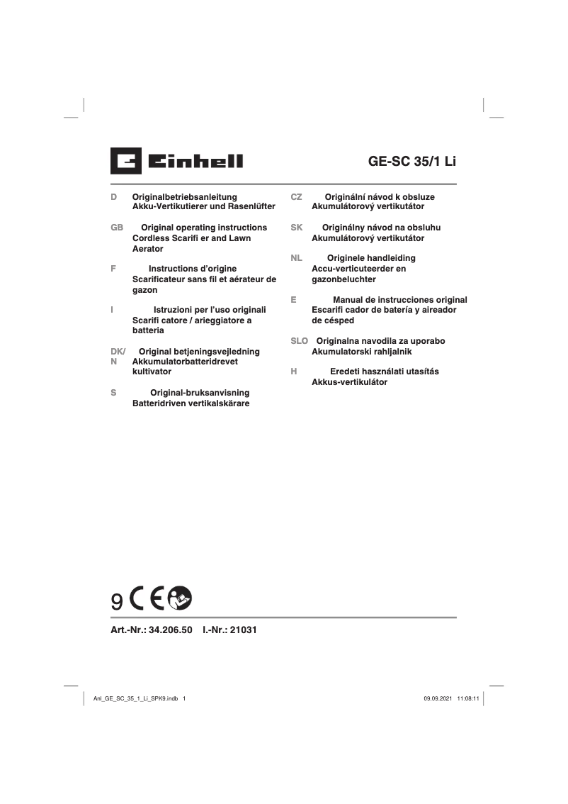 Page 1 de la notice Manuel utilisateur Einhell GE-SC 35/1 Li-Solo