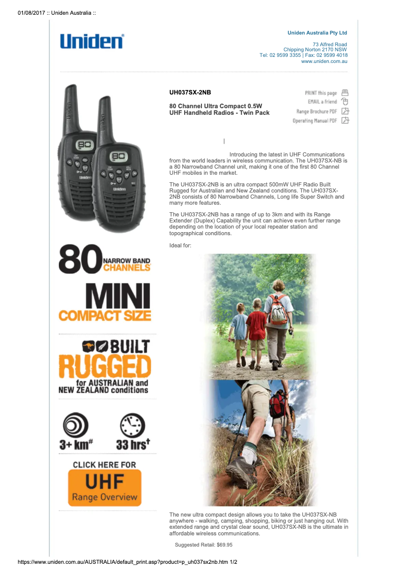 Image de la première page du manuel de l'appareil UH037SX-2NB