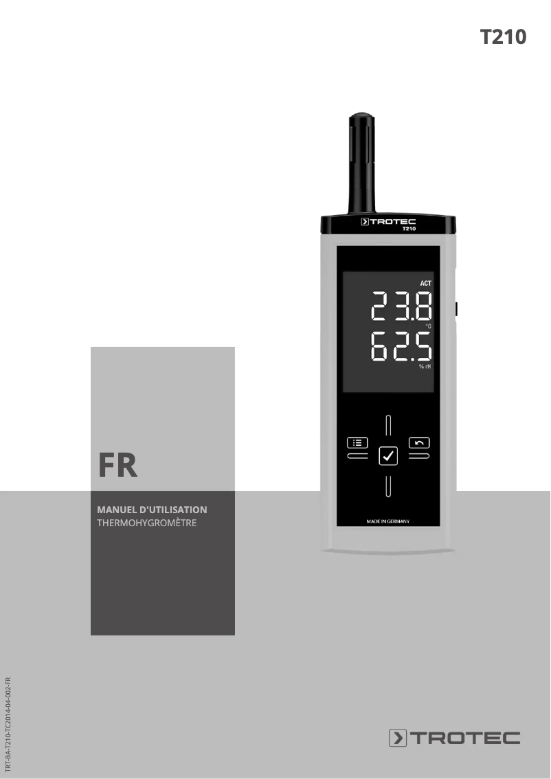 Page 1 de la notice Manuel utilisateur Trotec T210