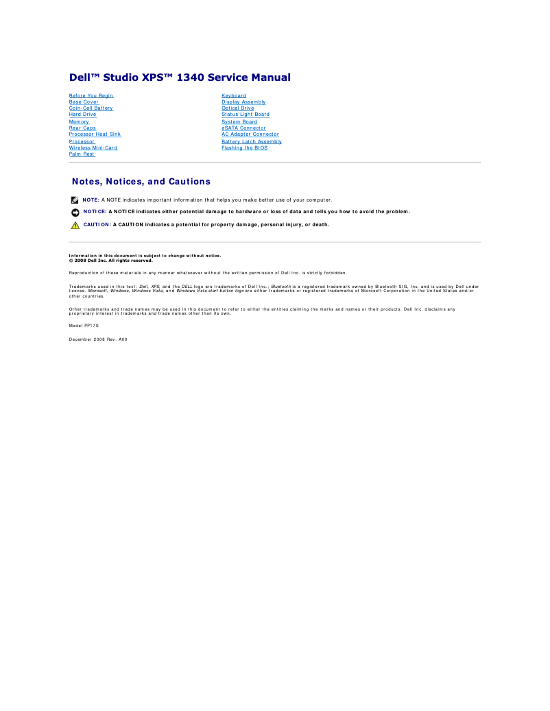 Page 1 de la notice Manuel utilisateur Dell Studio XPS M1340