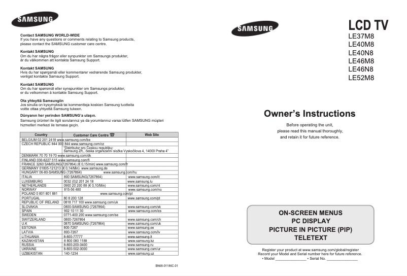 Page n°1 - Manuel utilisateur Samsung LE40M86BC