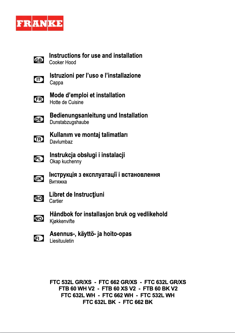 Page 1 de la notice Manuel utilisateur Franke FTC 632L BK