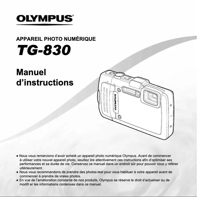 Page 1 de la notice Manuel utilisateur Olympus Tough TG-830