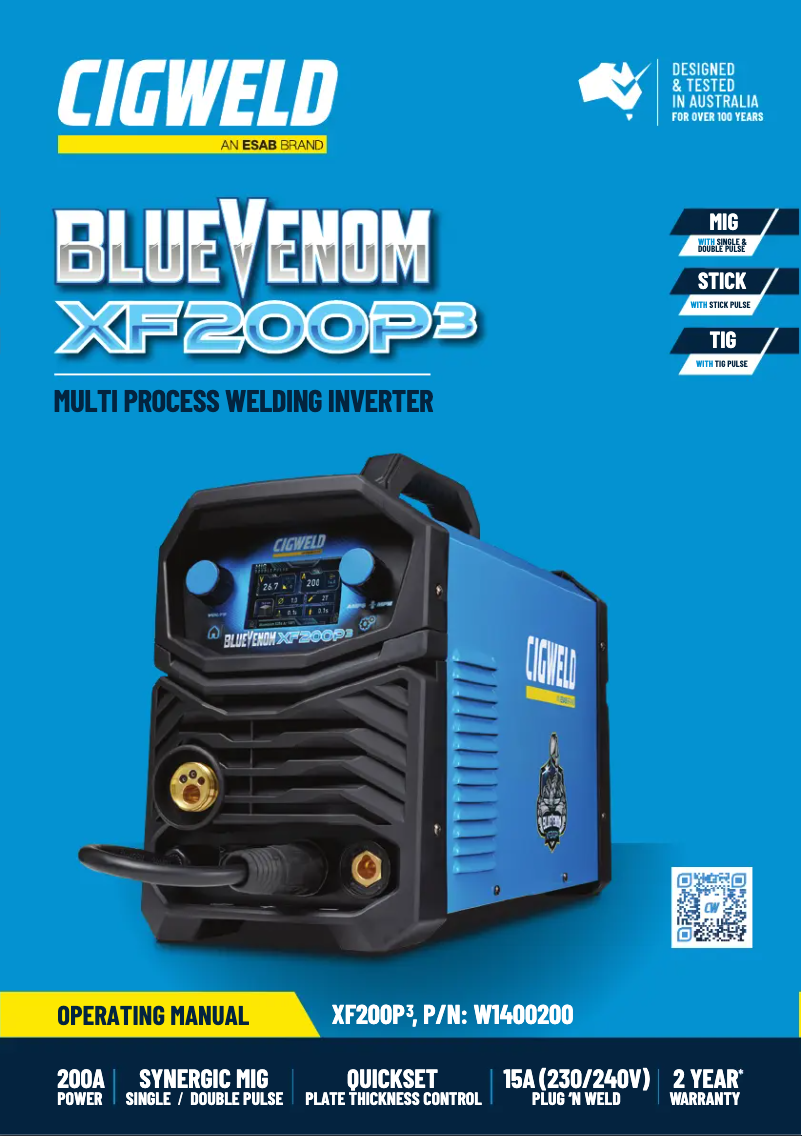 Page n°1 - Manuel utilisateur Cigweld Blue Venom XF200P3