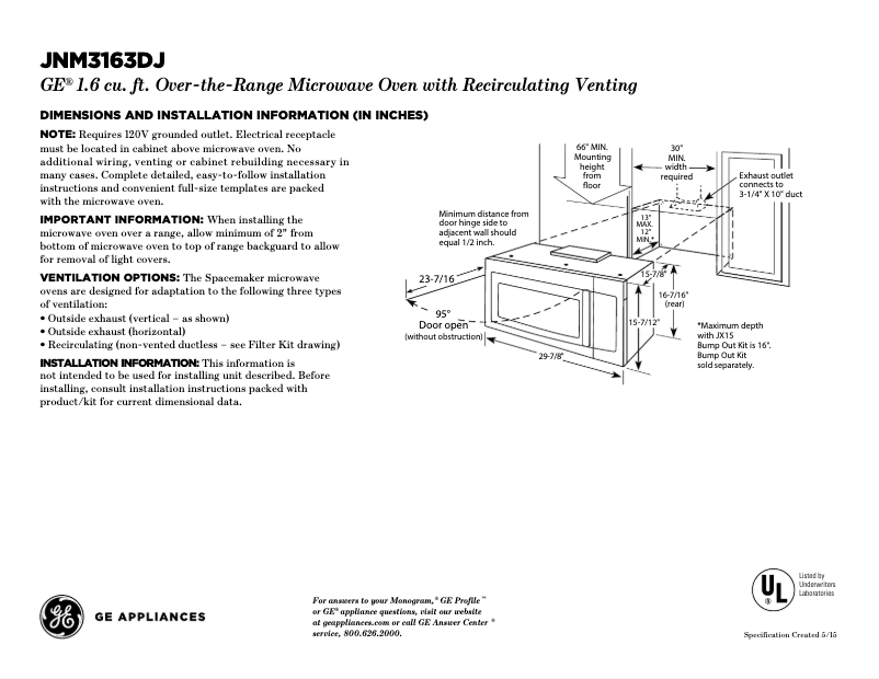 Page 1 de la notice Fiche technique GE JNM3163DJWW
