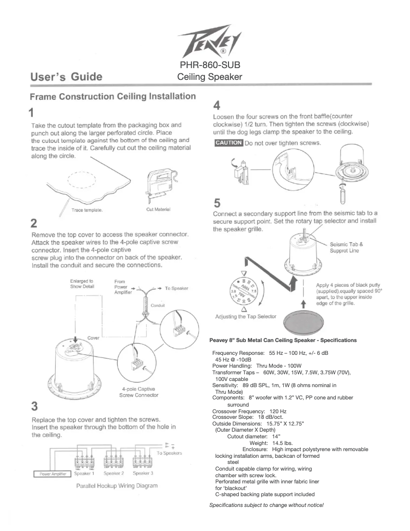 Page 1 de la notice Manuel utilisateur Peavey PHR 860S