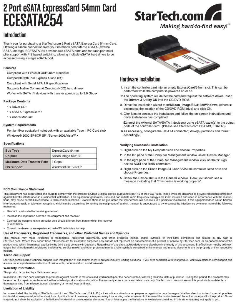 Image de la première page du manuel de l'appareil ECESATA254