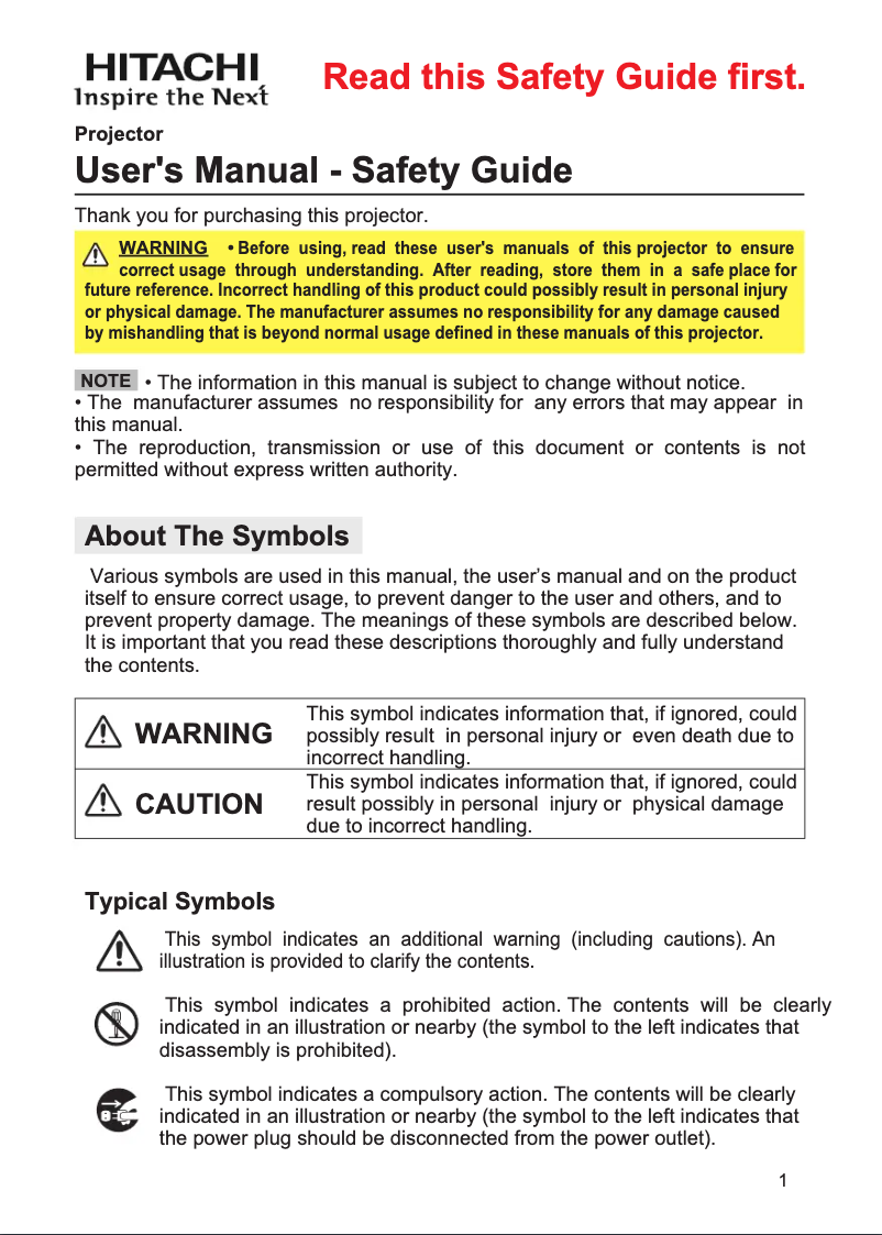Página 1 del manual Manual de usuario Hitachi CP-X2020