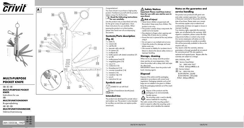 Page n°1 - Manuel utilisateur Crivit IAN 330336