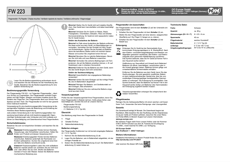 Page n°1 - Manuel utilisateur Hartig & Helling FW 223