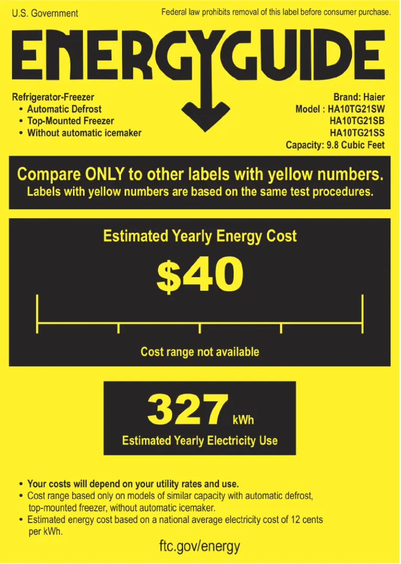 Page n°1 - Label énergétique Haier HA10TG21SS