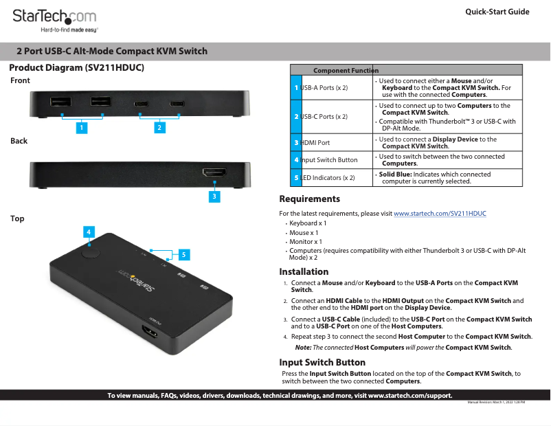 Page 1 de la notice Manuel utilisateur StarTech.com SV211HDUC