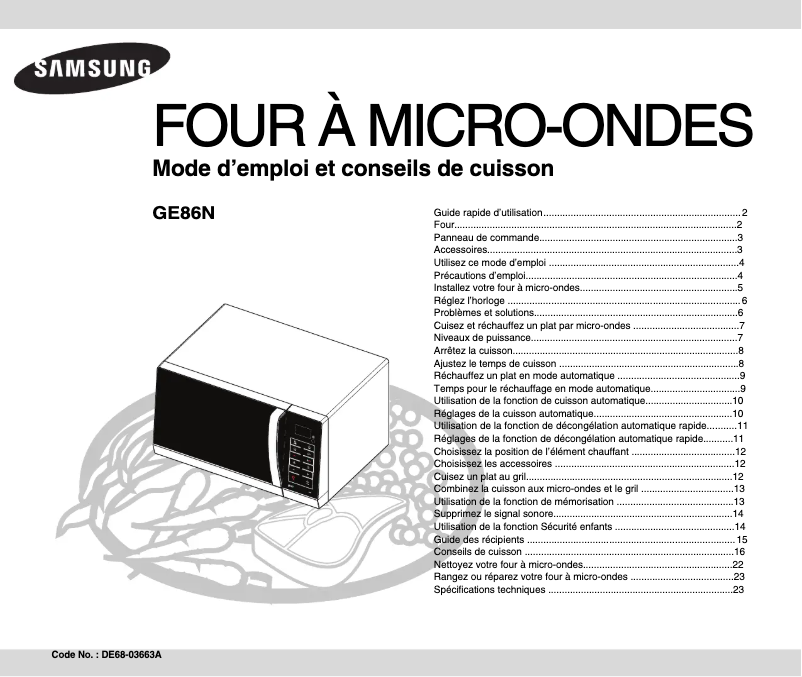 Page 1 de la notice Manuel utilisateur Samsung GE86N-B