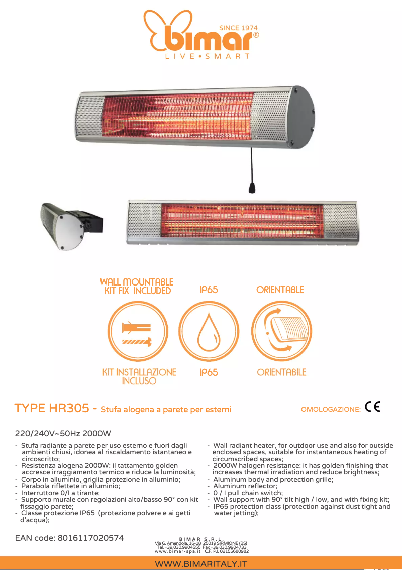 Page 1 de la notice Fiche technique Bimar HR305