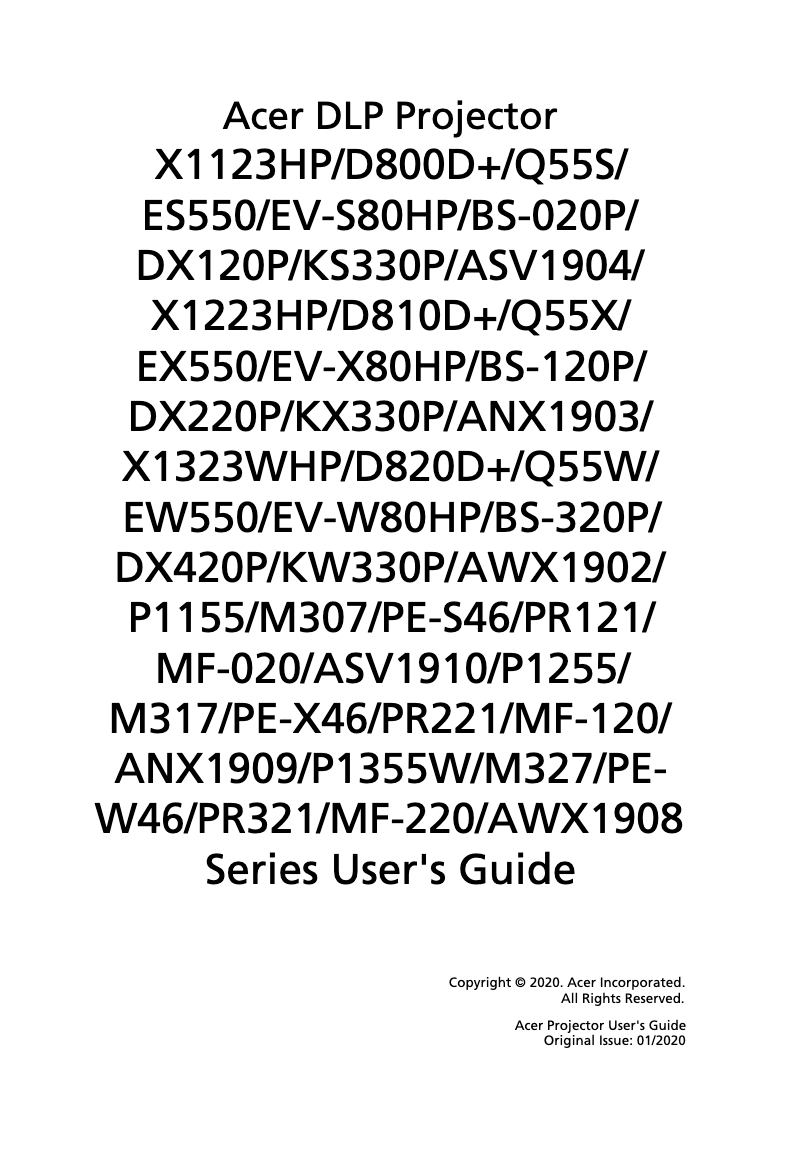 Page n°1 - Manuel utilisateur Acer BS-020P